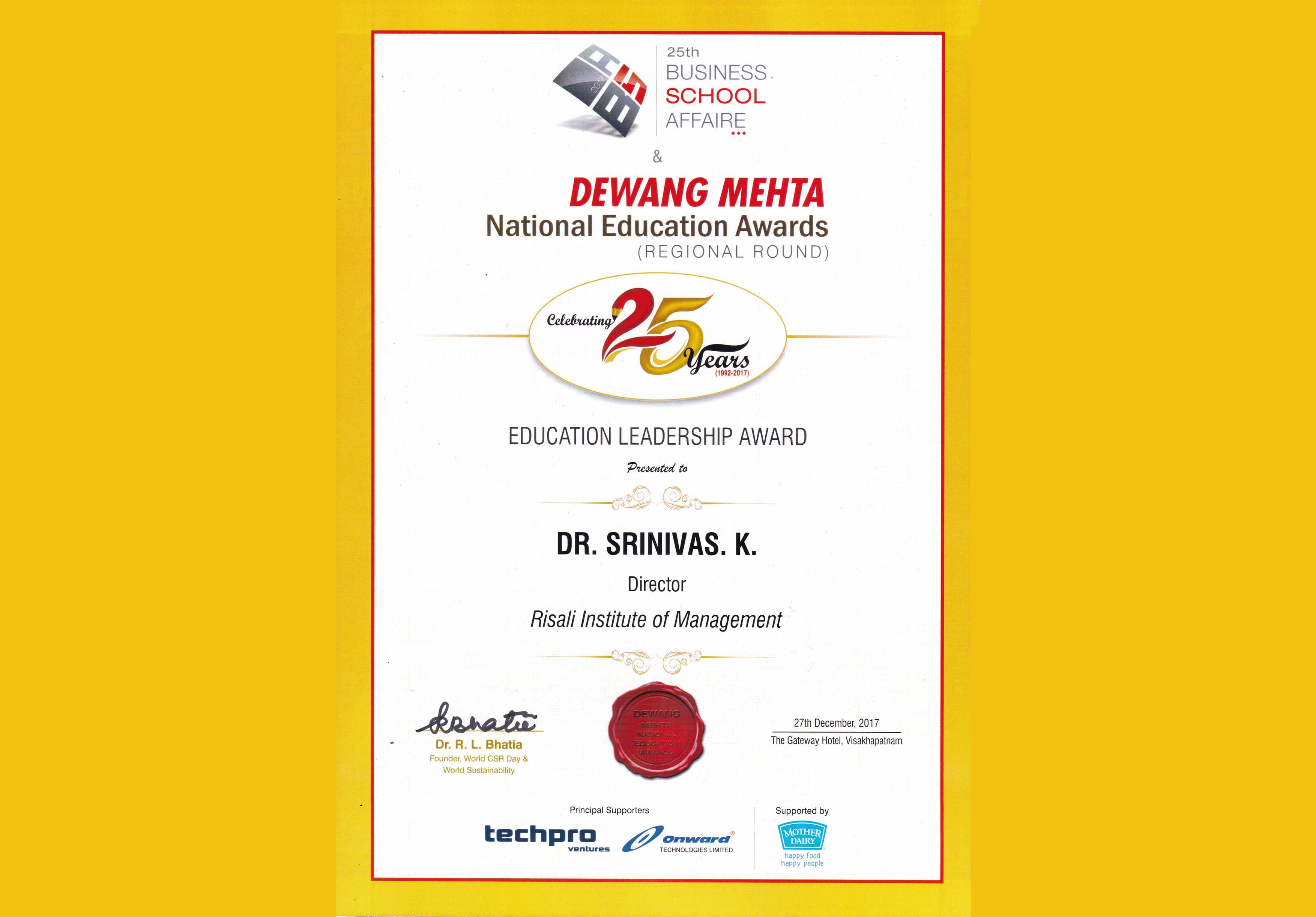 Dewang Mehta Education Leadership Award